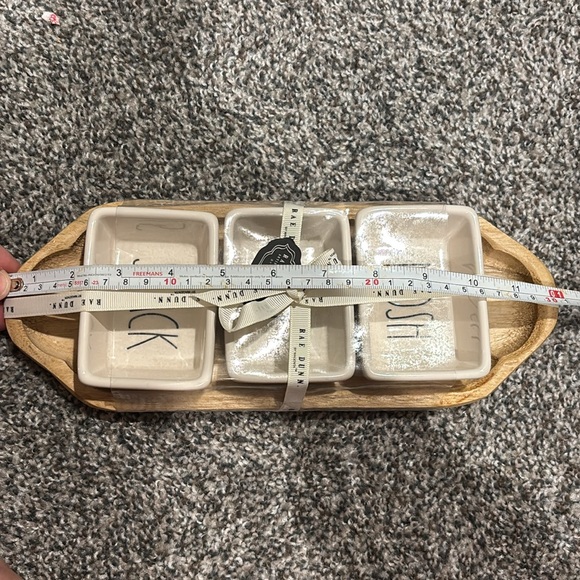 Lot of 2. Rae Dunn 3 pc Wooden Snack Tray. 3 pc lemon dessert plate /bowl. new - Picture 8 of 12